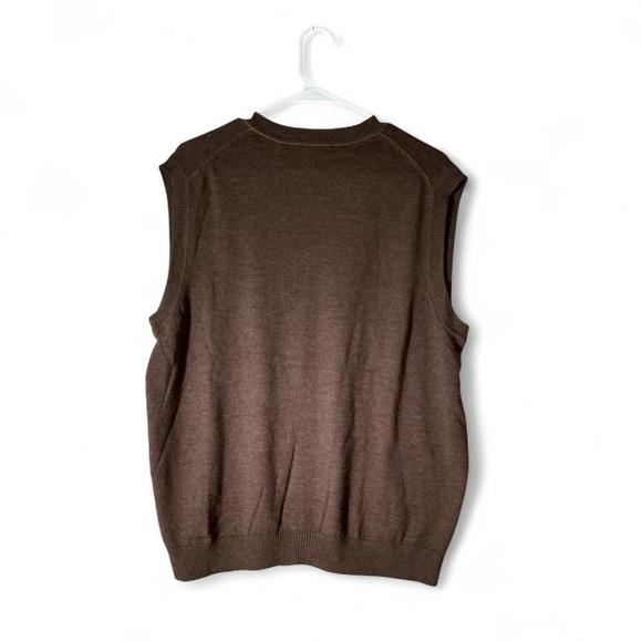 Turnbury Mens Brown 100% Merino Wool V-Neck Preppy Sweater Vest L Dark Academia - Picture 2 of 6